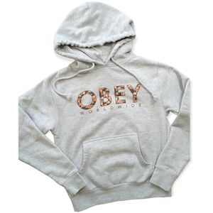 Obey light Grey womens pullover hoodie flowers size small